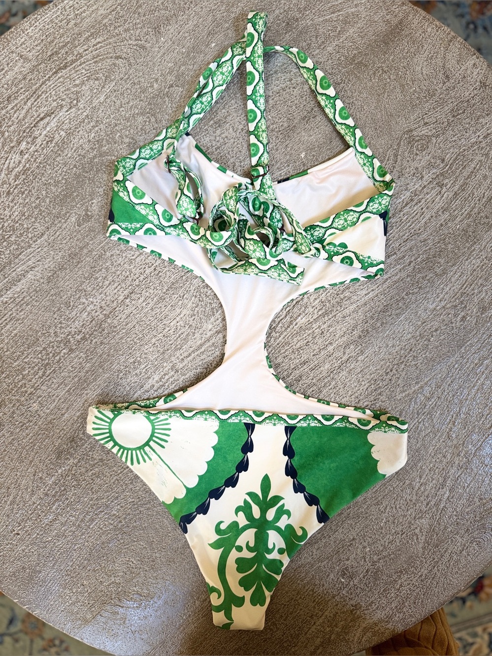 Free People Green and White One-Piece Swim Suit